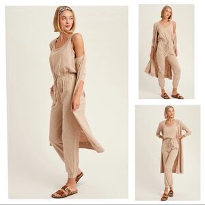 TEXTURED Cotton Jumpsuit & Long Cardigan Knit Sets